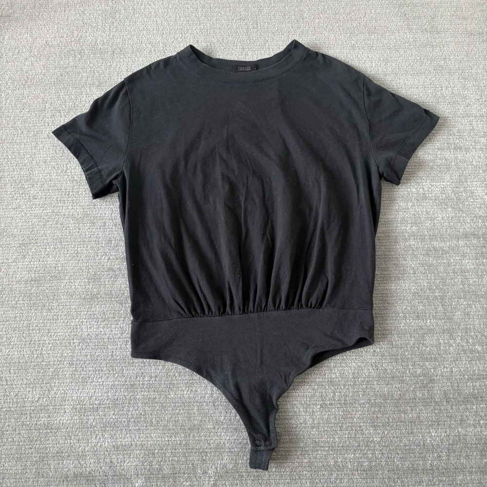 Nuuds T Shirt Bodysuit Women M Black Basic Short Sleeve Capsule Crew Neck